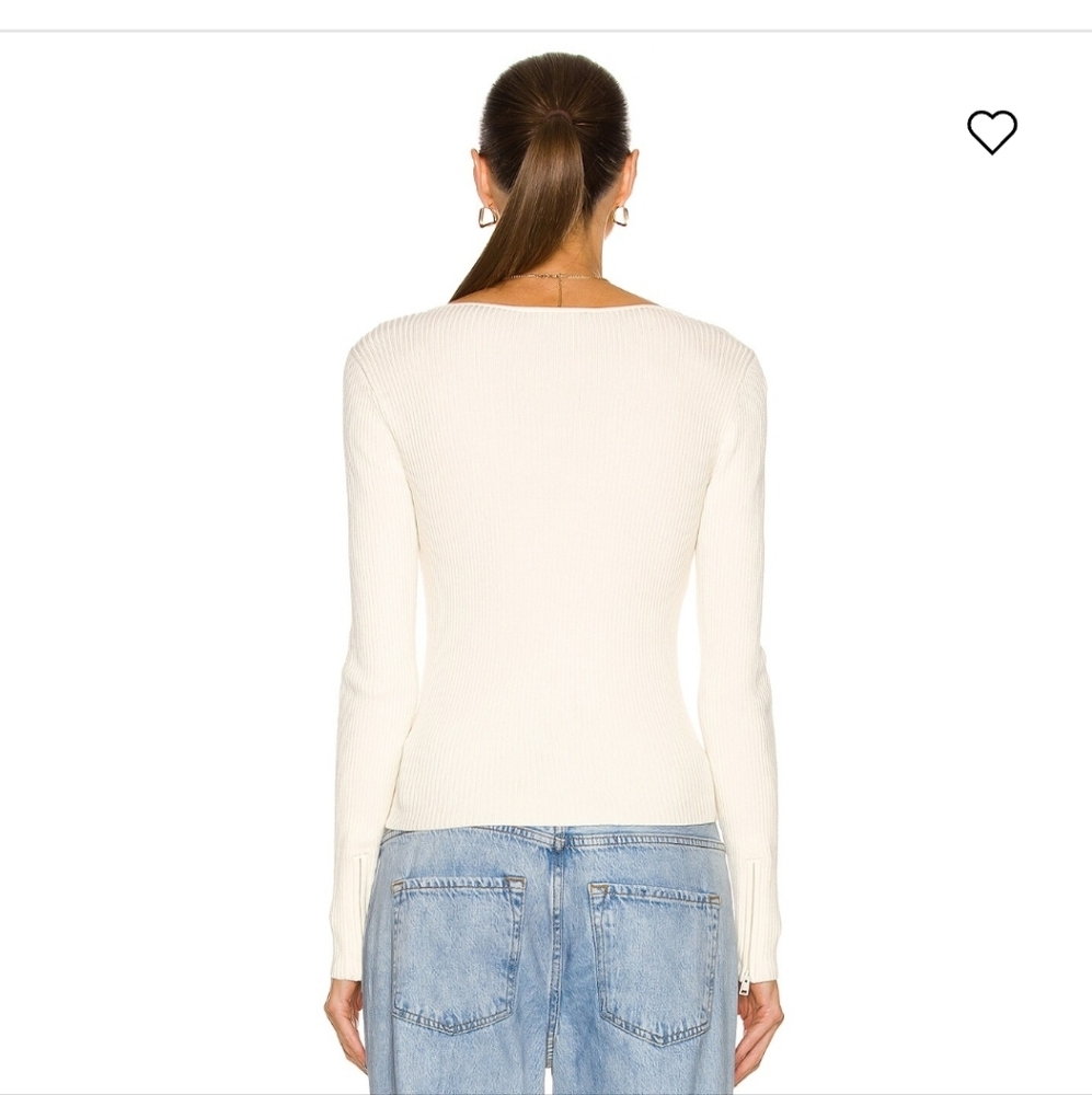 Frame Cream Bone Ribbed Zip Long Sleeve Top - S - Picture 11 of 12